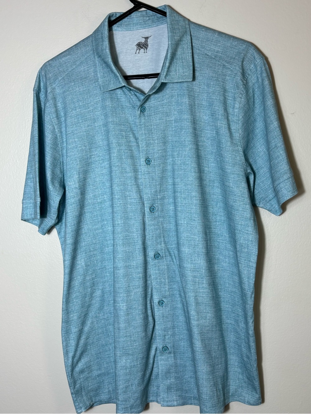 Raffi Heathered Sky Blue Short-Sleeve Polo Button Shirt